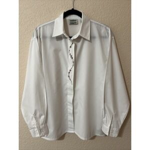 VTG Separate Issue White Blouse  Button Down Shirt Long Slv Floral Embroidery